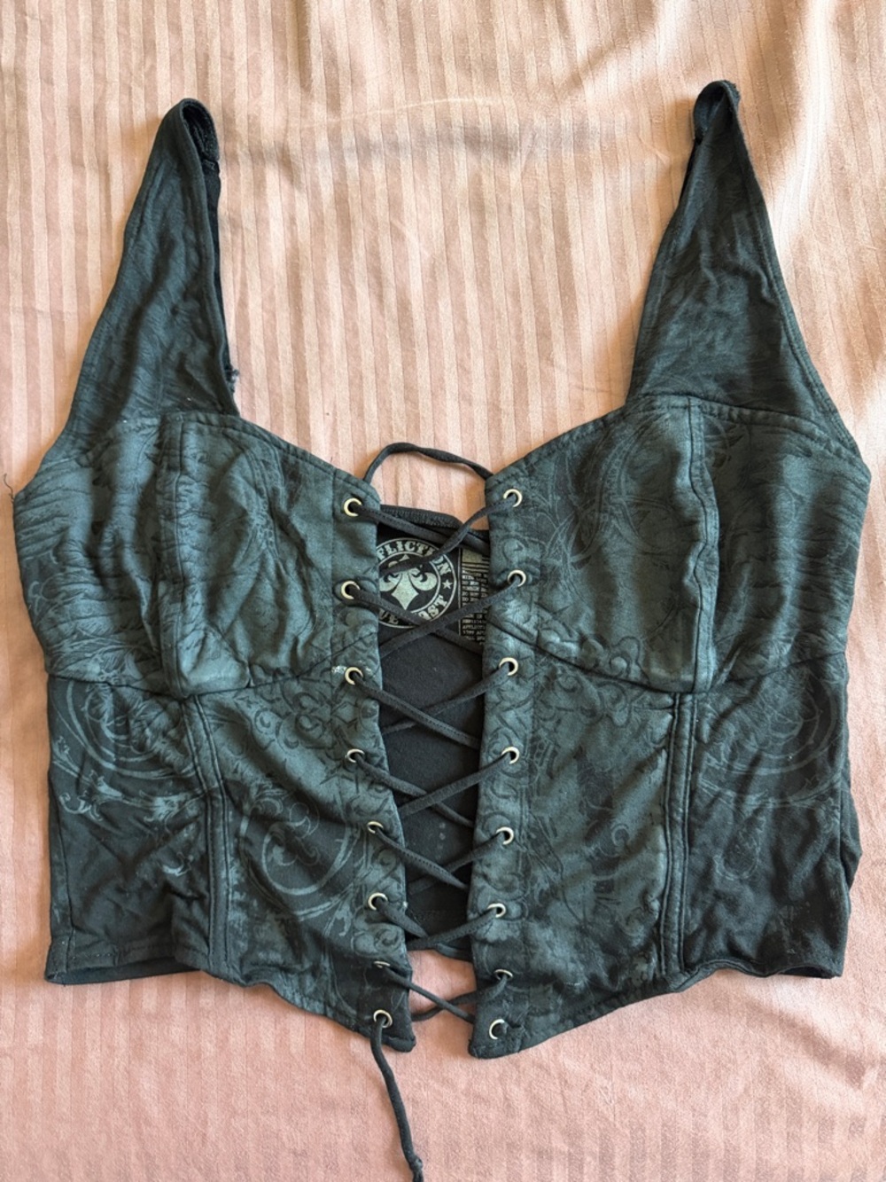 Affliction Black Lace-Up Jacquard Corset Crop Top